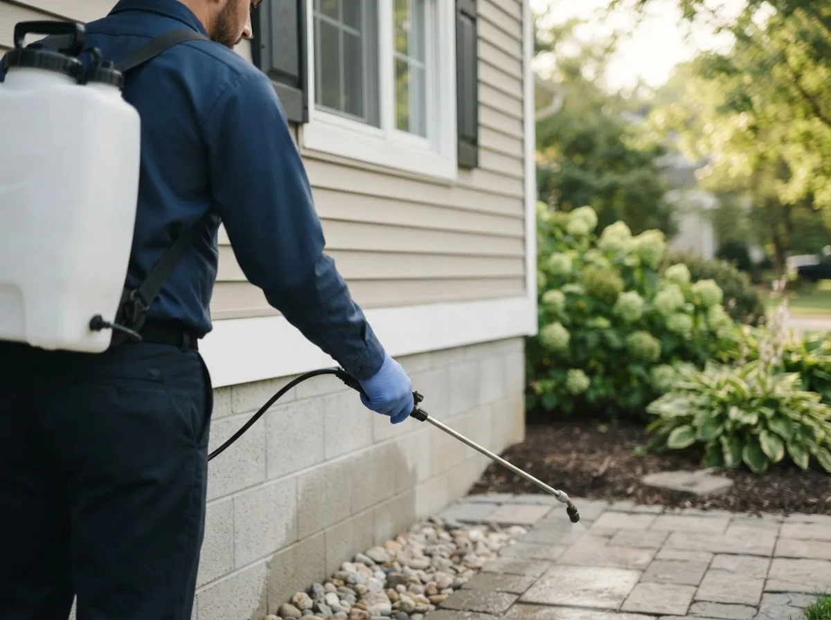 Pest control technician inspecting a home in Loveland, OH